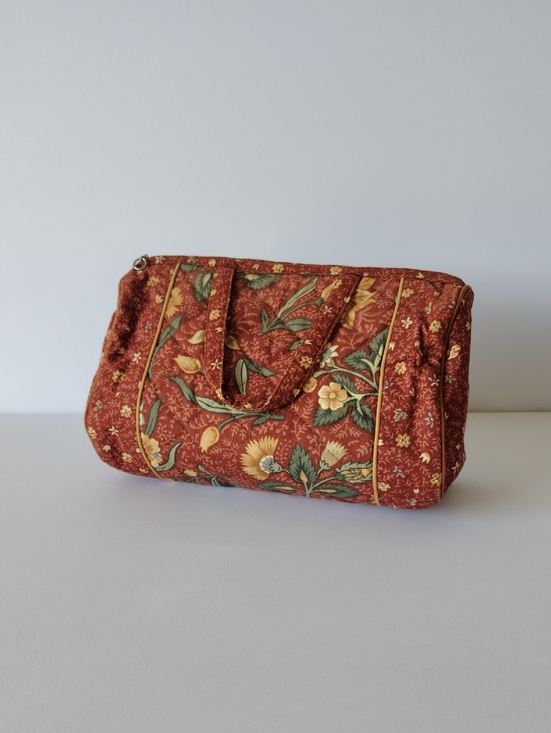 Handbags - Floral Quilted Lunch Tote/ Makeup Bag in Rust
